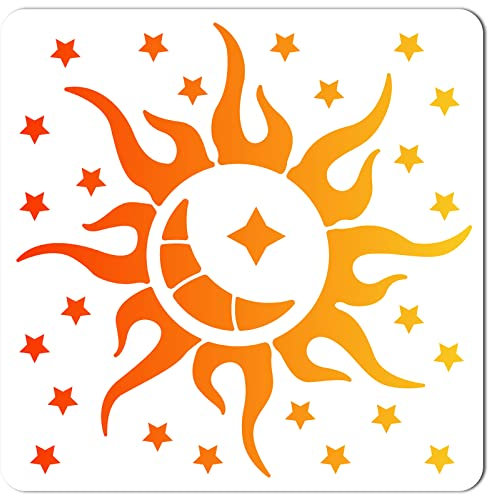 GORGECRAFT Große Sonne- Und Mond-Schablonen 12x12 ZollWiederverwendbar Stern-Schablone Schilder Heimwanddekoration Zum Malen Auf Holz Wand Scrapbook Karte Boden Leinwand Und Fliesenzeichnung