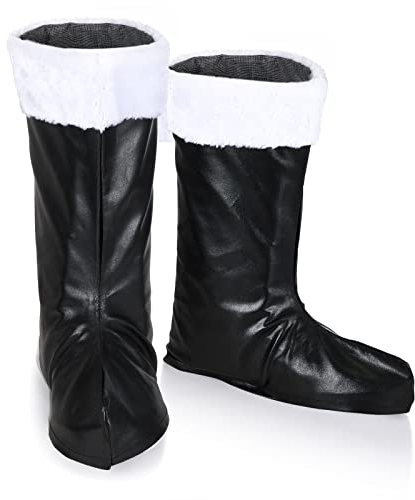 Boyiee Weihnachten Santa Stiefelüberzieher PU Leder Weihnachtsmann Stiefelstulpen Kostüm Schuhe für Erwachsene Simulation Party Cosplay, Schwarz