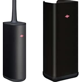 WESCO Set aus 1x Toilettenbürste LOFT pulverbeschichtetem Stahlblech mit Silikonbürste und Papierrollenhalter in Halbrunder Form Kunststoff Sockel - Farbe: Schwarz Matt, One Size