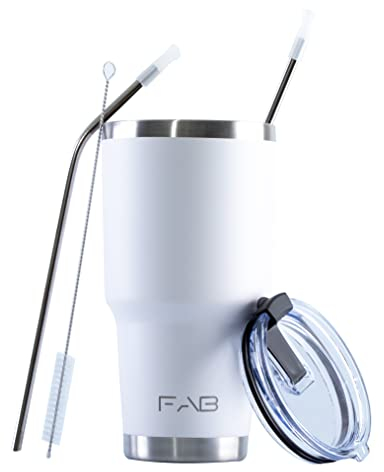 FAB | Vacuum Insulated Tumbler with Lid & Straw 850ml (30oz)| Reusable Stainless Steel Flask for Hot & Cold Drink | Iced Coffee Cup | Travel Mug | BPA Free - White