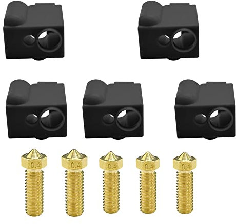 KOYOFEI 5PCS 0.4mm Nozzles and 5PCS Silicone Socks Kit, 3D Printer Parts Hotend Silicone Cover for Anycubic Vyper and Kobra Max FDM 3D Printers