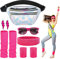 MengQiLe 90er Jahre Accessoires, 80er Jahre Kleidung Outfit Damen Set mit Bauchtasche, Stirnband, Beinwärmer, Armbänder, Brille und Ohrring für 80er 90er Jahre Neon Kostüm Partys