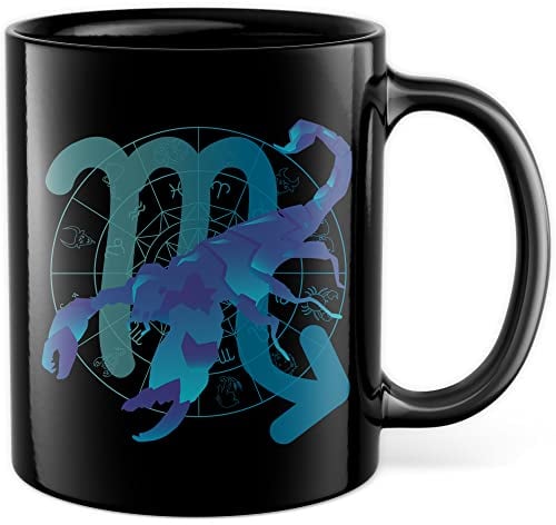 Tazza con segno zodiacale Scorpione, tazza da caffè con segno del cielo e segno zodiacale, idea regalo astrologia, costellazione, compleanno, tazza da tè, nascita, oroscopo, costellazione (nero)