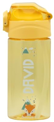 EASY2NAME Personalised Drinking Bottle for children – leak-proof children's drinking bottle with straw – 100% BPA-free – robust bottle for boys and girls – dishwasher safe – 450ml - (Yellow)
