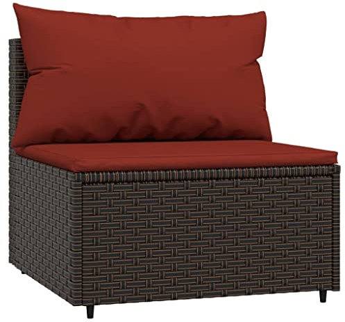 vidaXL Garten Mittelsofa, Gartensofa mit Kissen Stahlrahmen, Modular Sofa für Garten Terrasse, Gartenmöbel Loungemöbel, Braun Poly Rattan