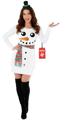 Morph Schneemann Kostüm Erwachsene, Winter Halloween Kostüm Damen | Pullover-Kleid, Schal & Stirnband, Lustige 3D-Karottennase, Zum Überziehen, Perfekt für Halloween, Ideal zum Verkleiden