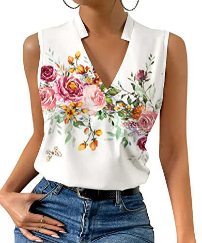 ORANDESIGNE Débardeur Femme Chic Et Élégant Top Chemisier Sexy Blouse Ample Haut Été sans Manches Tee Shirt Col V Fluide Mode Casual Chemise Classique Debardeur Travail Camisole A 06 M