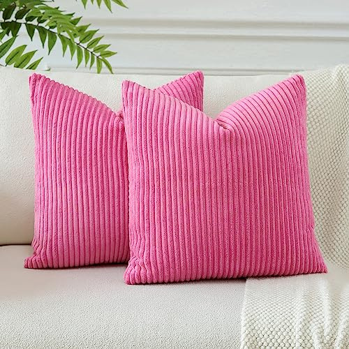 JOTOM Housses de Coussins en Velours Côtelé Décoratif Canapé Taie d'oreiller Doux Decoration pour Maison Salon Chambre Canapé Décoration 60x60cm Lot de 2 (Rose Vif)