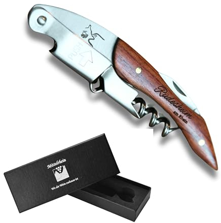RÜDESHEIM MITTELRHEIN Germany Premium Kellnermesser | Korkenzieher | Weinöffner | Flaschenöffner aus Olivenholz & Edelstahl für Kellner & Barkeeper | jeden Haushalt & Anlass (Rüdesheim-Black)