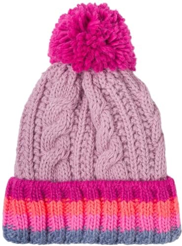 styleBREAKER Kinder Strick Bommelmütze mit Zopfmuster und gestreifter Krempe, Fleece Futter Winter, 3-5 Jahre 04024206