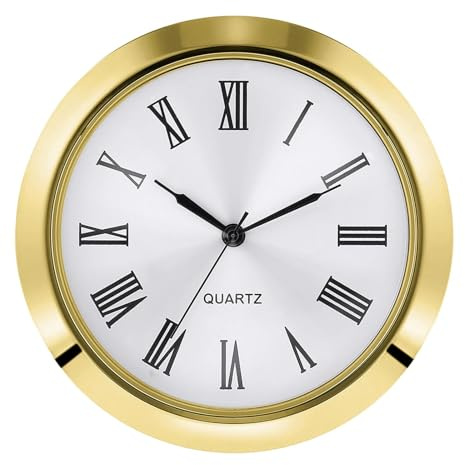 perfk Uhr-Einsatz, Mini-Uhreneinsatz mit Ziffern, Metall, Miniaturuhr, 55 mm rundes Uhrwerk, Golden