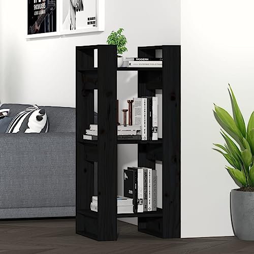 KTHLBRH Bücherregal/Raumteiler Schwarz 41x35x91 cm Massivholz Kiefer,Mehrzweck-Schrank Sideboard Geeignet für Schlafzimmer, Büro und Wohnzimmer