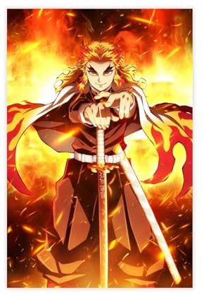 FrySky Kyojuro Rengoku Demon Slayer Poster 1 Leinwand Poster Wandkunst Dekor Druck Bild Gemälde für Wohnzimmer Schlafzimmer Dekoration ungerahmt 30 x 45 cm