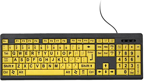 YIWENG Tastiera per computer con stampa grande USB cablata per utenti ipovedenti 104 tasti ad alto contrasto lettere per anziani,Tastiera cablata