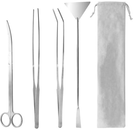 4 in 1 Stainless Aquascaping Tools - Aquarium & Terrarium Scissors, Tweezers, Spatula - Aquascape Set for Fish Tank