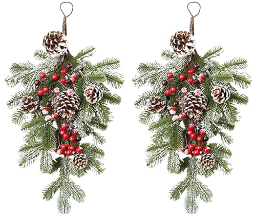 Türdekoration Frühling Für Front Künstliche Rattan-Wand-Mattfenster-Feiertags-Hängeimitat-Tropfen-Rot-Tür-Dekoration Winter-Ornamente-Girlande-Weihnachtskegel-Dekoration Aufhänger (Green, One Size)