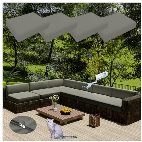HonunGron 4 Stück Sofa Sitzkissenbezug Wasserdichter Mit Reißverschluss,Outdoor Sitzgruppe Sofasitzbezug Sofakissen-Schonbezüge für Garten,Terrasse Ecksofa Gartengarnitur (33 * 65cm,Hell Grau)