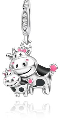 Lkwidi Charme Süße kleine Kuh Anhänger Charms Anhänger 925 Sterling Silber Charm Pendant für Europäische Armbänder und Halsketten