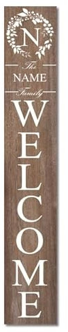 Horienteeon Personalisiertes Willkommensschild aus Holz für Veranda, stehend, 120 cm × 20 cm, hoch, individueller Nachname, vertikal, schlanker, rustikales Willkommensschild für Haustür, Deck,
