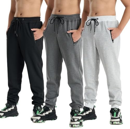 fovdtaa Pantalon de jogging pour garçon, coupe-vent et imperméable, pantalon décontracté confortable, pantalon d'extérieur chaud pour l'automne pour enfants, #3SE noir/gris foncé/gris clair, 158-164