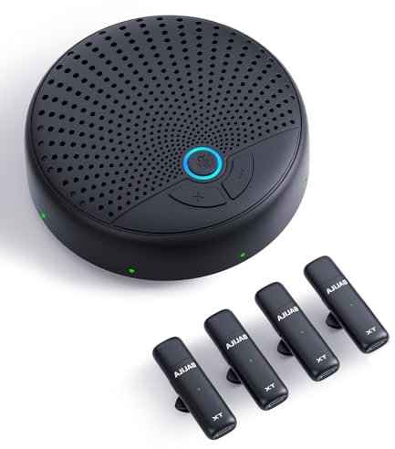 BALILA Altoparlante Conferenza con Microfono wireless, 4 Mics, cancellazione del rumore, 360° Acquisizione Audio,USB-C Plug & Play, compatibile con Zoom, Teams, Skype, ideale per ufficio e casa