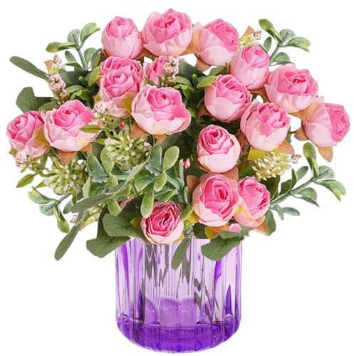 astylishome Faux Flower Bouquet Pink Peony Artificial Flowers Silk Peonies Bride Bouquet Faux Flowers for Wedding Party Table Centerpieces Floral Arrangement Home Kitchen Decor 3214