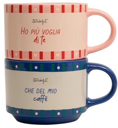 Mr. Wonderful - Set di 2 tazze impilabili - Ho più voglia di te che del mio caffè - Set di due tazze in ceramica - Capacità delle tazze: 370 ml
