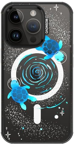 MOSNOVO Magnetische Hülle für iPhone 14 Pro, 3m Militärstandard-Schutz, Kompatibel mit MagSafe, Stoßfeste Handyhülle für iPhone 14 Pro - Weltraum-Schildkröte - Transparent Schwarz