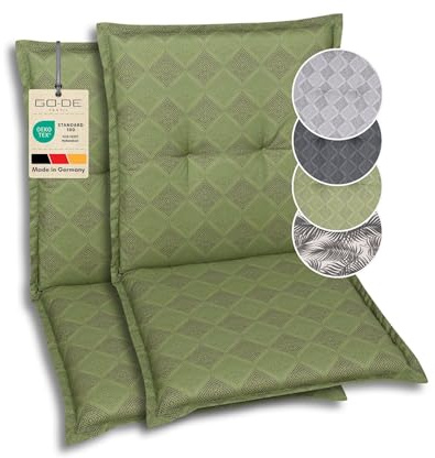 GO-DE Textil Bequeme und attraktive Polsterauflagen für Niederlehner-Gartenstühle (2er-Set, Rautenlinien grün, Niederlehner)