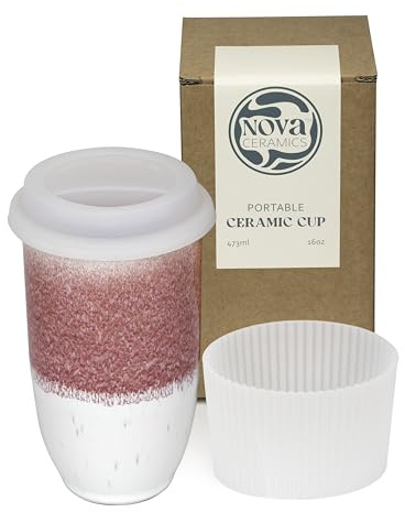 NOVA Ceramics Coffee Travel Mug - Coffee Travel Cup – Microwave & Dishwasher Safe Coffee Pink Tumbler - Gifts for Women Men Him Her – 475ml – Coral Pink