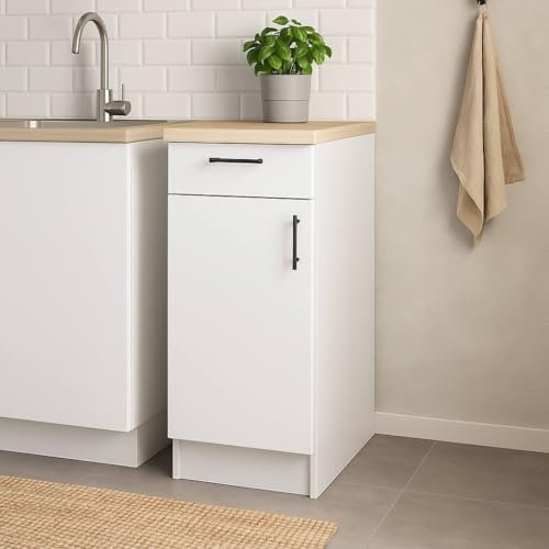 Dmora - Armoire 1 Porte avec tiroir Casnigo, Module de Rangement Mixte, Base de Cuisine, Module Multifonction, 40x60 h90 cm, Blanc et Chêne