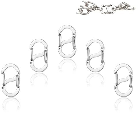 Nevoluxer 5 Chiusure a Moschettone con Doppia Apertura in Acciaio Inox Argento, Fermagli Metallici per Collane, Fascette e Accessori Gioielli