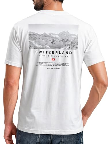 Neverless® Herren T-Shirt Wandern Berge Alpen Schweiz Fotoprint Backprint Outdoor Fashion Streetstyle Prrintshirt Männer