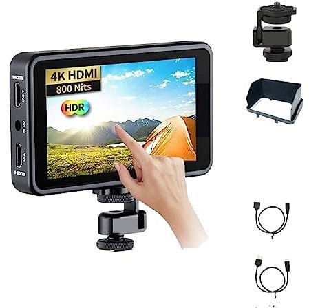 Monitor de cámara, R5II 4K Monitor de pantalla táctil Full HD de 5,5 pulgadas HDR 3D LUT 1920x1080 IPS Monitor de campo de pantalla for cámara