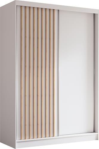 AXLIVING Cabinio Kleiderschrank 150 Breite Weiß mit Artisan Lamellen | 4 Ablagefächer (40,8 cm Höhe, 72,6 cm Breite). ABS-Kanten. Viel Stauraum für Kleidung, Schuhe und Accessoires.