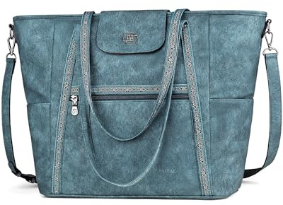 FADEON Große Laptop-Tragetasche für Damen, Designer-Leder-Laptop-Tasche, modischer Reiserucksack, Geldbörse, Schultertasche, Handtasche, Blau