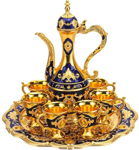 Xoeryoy Turkish Tea Set Vintage Exquisite Golden Turkish Coffee Cup Set with Tray and 6 Cups for Home Party Decorations