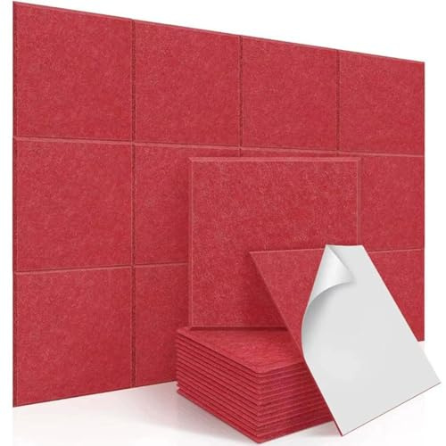 Quadratische Bunt Akustikplatten Selbstklebend 12 StüCke, Schallabsorber Schallschutz Mit Hochdichte Wandfliesen Schall DäMmung 30x30x0,9cm Studio BüRo, Akustische Behandlung Wanddekoration (Rot)
