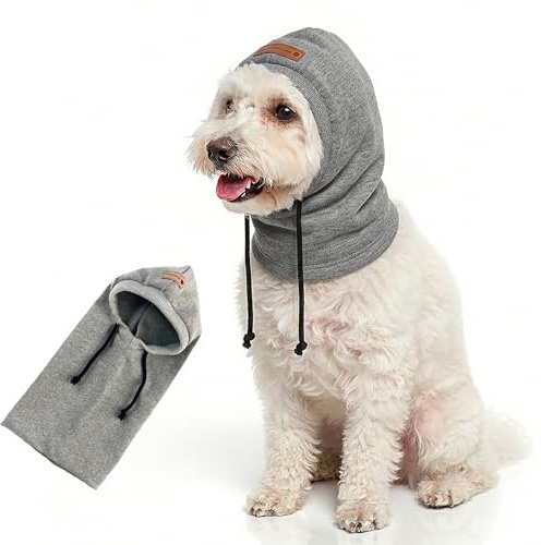 Colenumone Hundemütze & Ohrenschützer Hund für Outdoor Foto-Requisiten, Ohrenschutz gegen Lärm, Beruhigender Hundeschal, Vielseitiges Hundebandana gegen Angst & Fellpflege(S-grau)