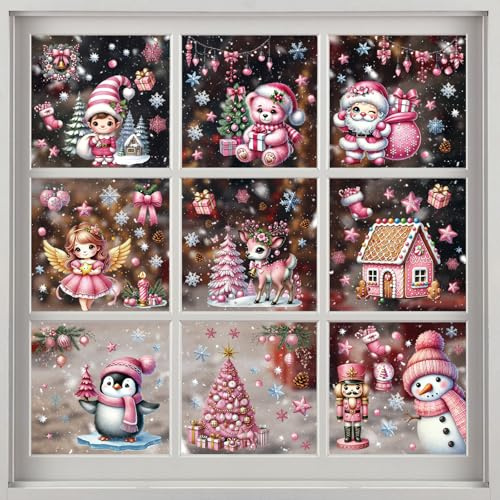 SALUOKE Fensterbilder Weihnachten, Gnome Engeln Weihnachtsdeko Fenster Selbstklebend, Wiederverwendbare Fensterbilder Weihnachten, PVC Fenstersticker Weihnachten für Fensterdeko, Türen, Schaufenster