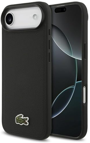 CG MOBILE Lacoste Iconic Petit Pique Woven Logo kompatibel mit MagSafe Hülle für iPhone 17 Air (Schwarz)