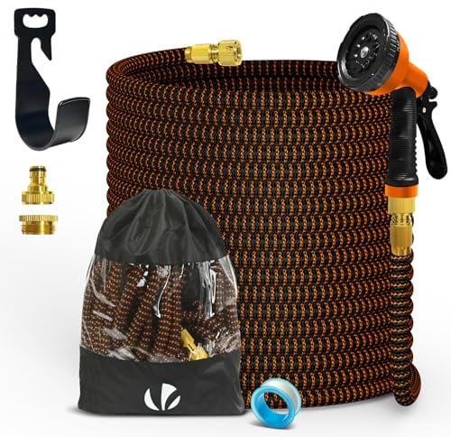 VOUNOT® Tuyau d'Arrosage Extensible 30m Renforcé Adaptable 1/2 et 3/4 10 Modes de Pulvérisation Flexible et Anti-Fuite Raccord et Sac de Rangement Fournis Orange