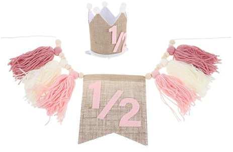 KOMBIUDA 2 Stück Boho Hochstuhl-banner mit Holzperlen und Quasten Monate Halbgeburtstag Dekoration für Mädchen Rosa Bohemian Partygirlande Vielseitige Geburtstagsdeko