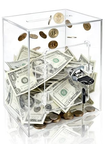 Spardose Acryl Transparente, Spardose mit schlüssel Spendenbox Abschließbar Geldsparbox Sparschwein Durchsichtig Kommentarbox für Abstimmungen Gewinnspiele Losbox TIPP Sammlung