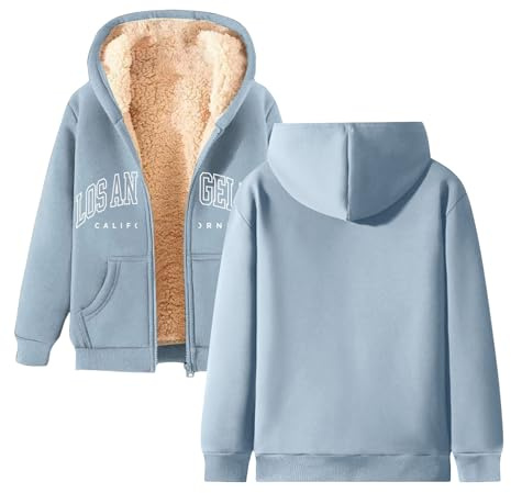 shownicer Winterjacke Damen Grosse Grössen Warm Fleecejacke Plüschjacke Druck Übergangsjacke mit Kapuze ReißVerschluss Elegant Sweatjacke Outdoor Jacken Wintermantel B Blau M