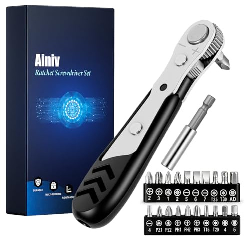 Ainiv 22 en 1 Cliquet Tournevis Magnétique, Mini Clé à Cliquet Réversible | 1/4 avec 1 Rallonge et 20 Embouts de Tournevis, Mini-clé à Cliquet 36 Dents, Outils de Réparation de Poche Multifonctions