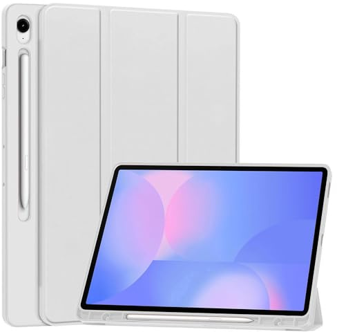 Techsuit für Samsung Galaxy Tab S10 FE Plus Hülle mit Stifthalter, Dreifach Faltbarer Ständer, Schlankes Design, Anti Fingerabdruck, Präzise Aussparungen, Flex Trifold Series, Grau