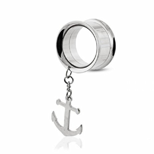 eeddoo Flesh Tunnel Anker mit Anhänger Silber Edelstahl 6 mm