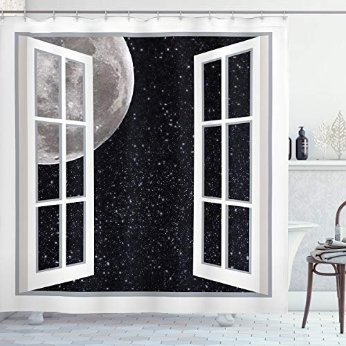 ABAKUHAUS Weltraum Duschvorhang, Fenster zum Weltraum, mit 12 Ringe Set Stielvoll Modern, 175x200 cm, Schwarz Grau