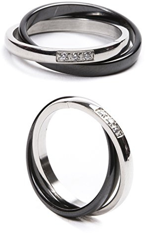 Aurstore Bague Femme Céramique Acier Inoxydable Oxyde de Zirconium Avec Sac Cadeau(Taille de Bague Optionnel)